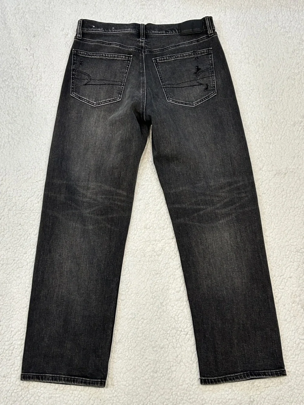 American Eagle Black Ex Boyfriend Jeans sz 2 Strigid Distressed Denim Black Wash